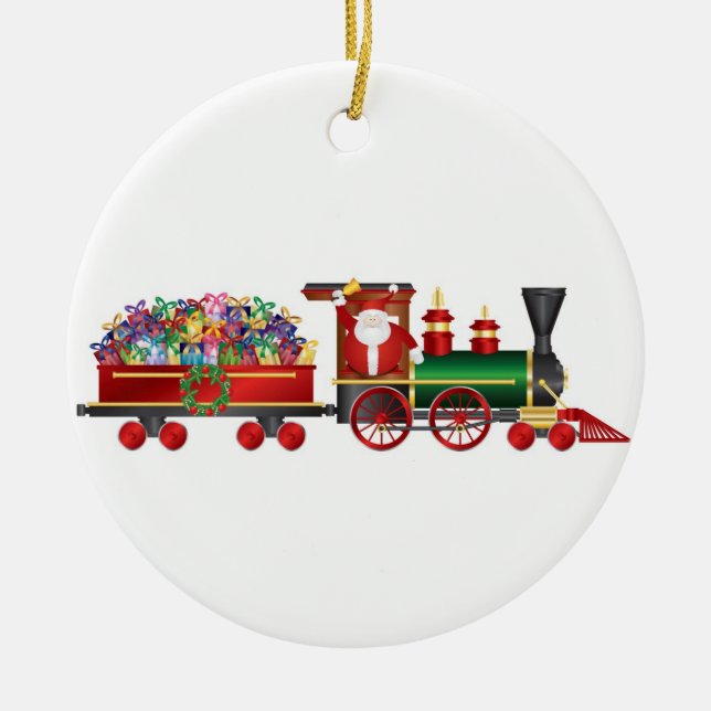 Weihnachtsmann, der Bell auf Zug-Verzierung Keramik Ornament (Vorne)