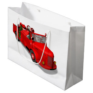 Weihnachtsmann, der ein Löschfahrzeug fährt Große Geschenktüte