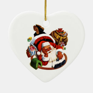 Weihnachtsmann, der mit Zügen spielt Keramikornament