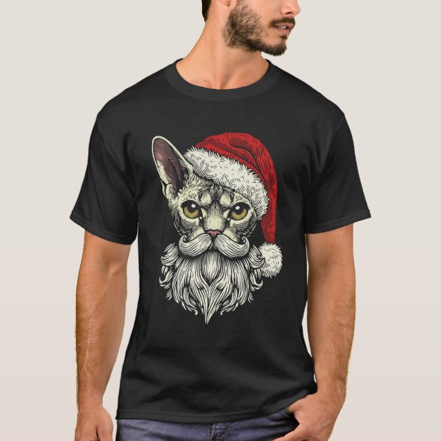 Weihnachtsmann Devon Rex Katze Weihnachten Feierta T-Shirt (Vorderseite)