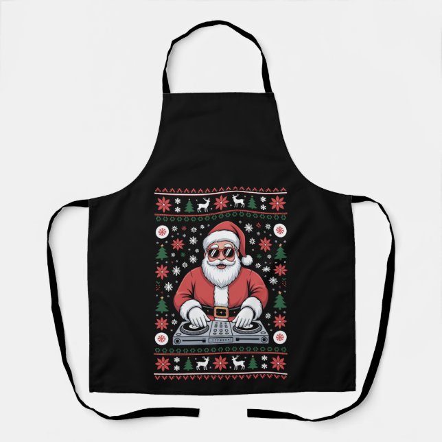 Weihnachtsmann DJ Weihnachten hässlicher Pullover  Schürze (Vorderseite)