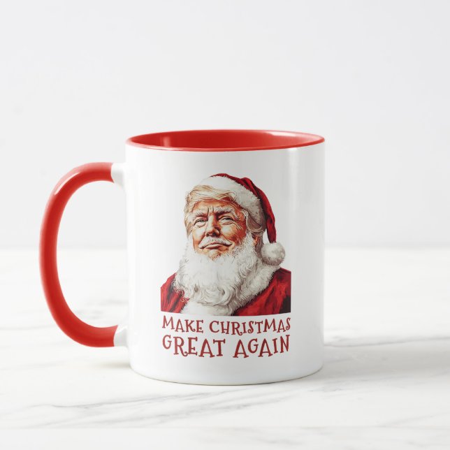 Weihnachtsmann Donald Trump macht Weihnachten wied Tasse (Links)