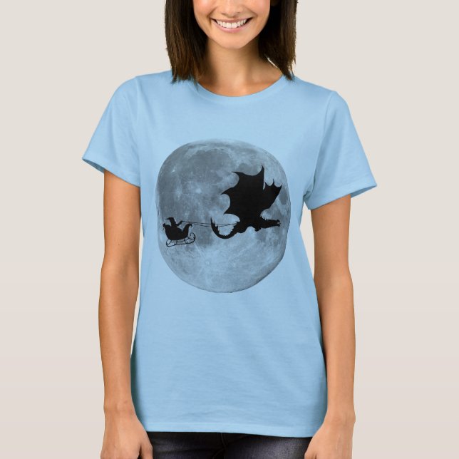 Weihnachtsmann-Drache-Reiter-Pferdeschlitten-Fahrt T-Shirt (Vorderseite)