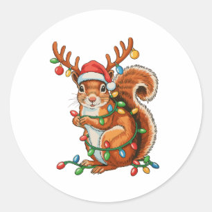 Weihnachtsmann Eichhörnchen Xmas Lichter Süße Feie Runder Aufkleber