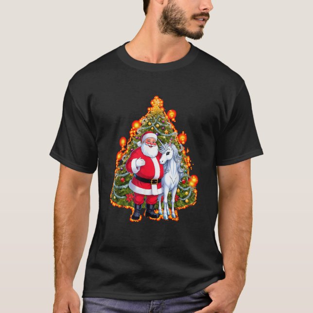 Weihnachtsmann einhorn Weihnachtspulli Weihnachten T-Shirt (Vorderseite)