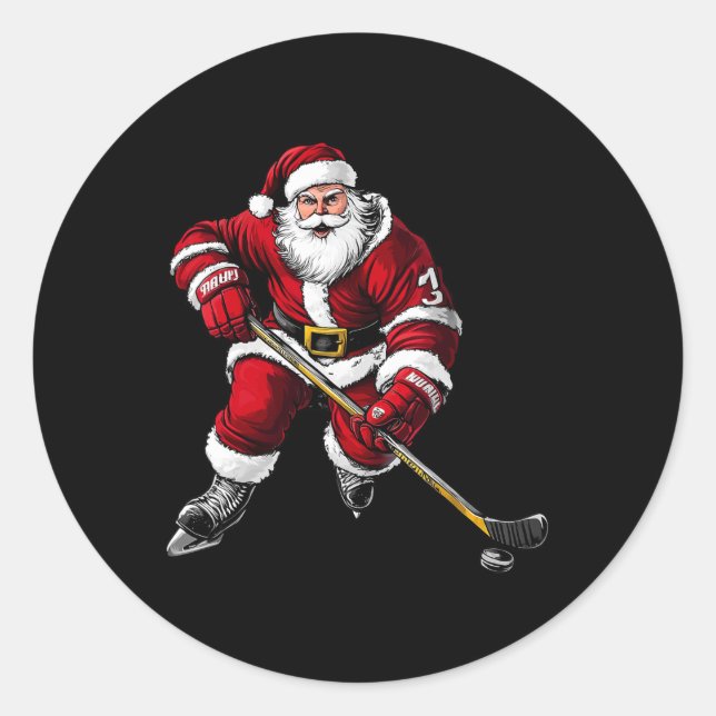 Weihnachtsmann Eishockeyspieler  Runder Aufkleber (Vorderseite)