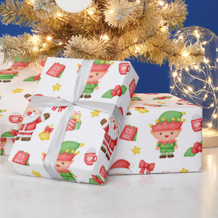 Weihnachtsmann, Elf und Dekorationen  Geschenkpapier