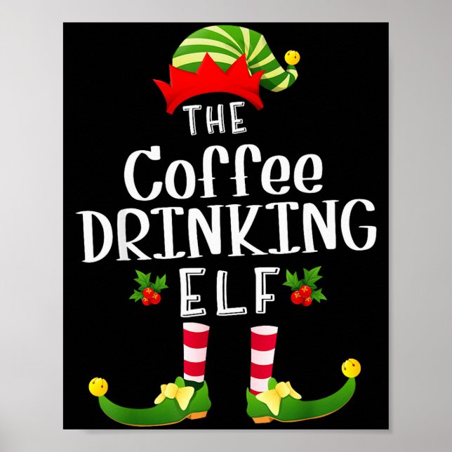 Weihnachtsmann-Elfe mit Kaffee trinkender passende Poster (Vorne)
