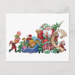 Weihnachtsmann, Elfen und Spielzeug Weihnachtskart Feiertagspostkarte