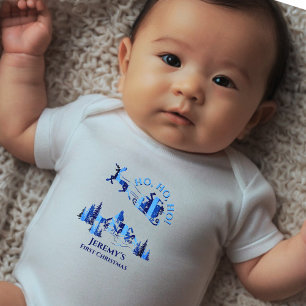Weihnachtsmann Erstes Weihnachten Blau Name einfüg Baby Strampler
