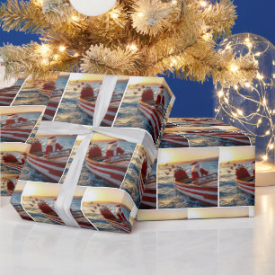 Weihnachtsmann fährt ein Speedboot Geschenkpapier