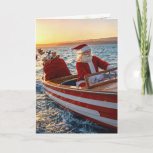 Weihnachtsmann fährt ein Speedboot Karte