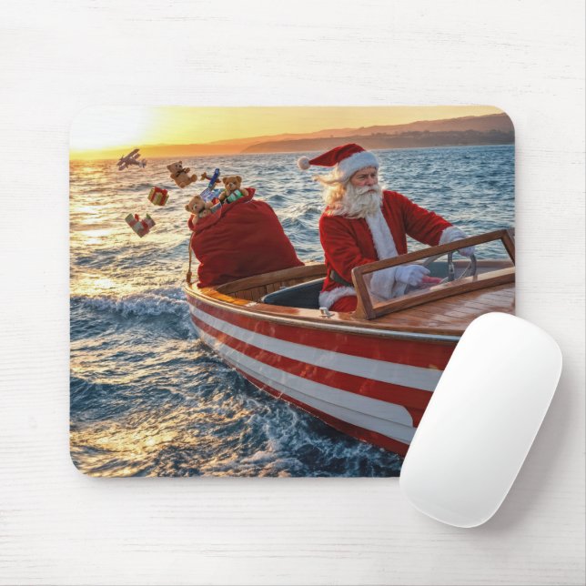 Weihnachtsmann fährt ein Speedboot Mousepad (Mit Mouse)