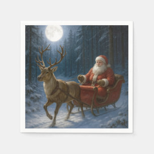 Weihnachtsmann fährt einen Schlitten im Mondlicht Serviette