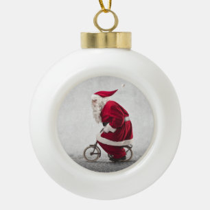Weihnachtsmann fährt Fahrrad Keramik Kugel-Ornament