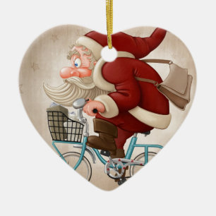 Weihnachtsmann fährt Fahrrad Keramik Ornament