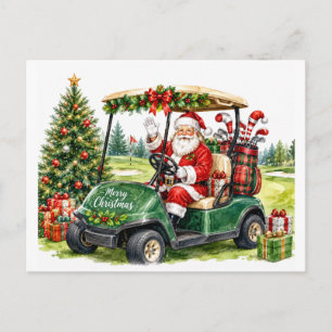 Weihnachtsmann fährt Golfwagen Weihnachtsgolf Postkarte