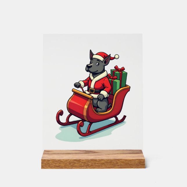 Weihnachtsmann-Fahrt mit Pitbull Acrylschild (Vorderseite)