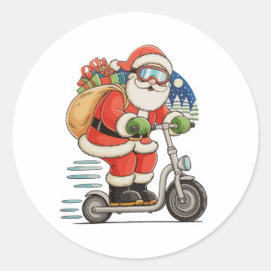 Weihnachtsmann fährt Roller Weihnachten passende F Runder Aufkleber