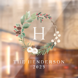 Weihnachtsmann-Familie Monogram Fensteraufkleber