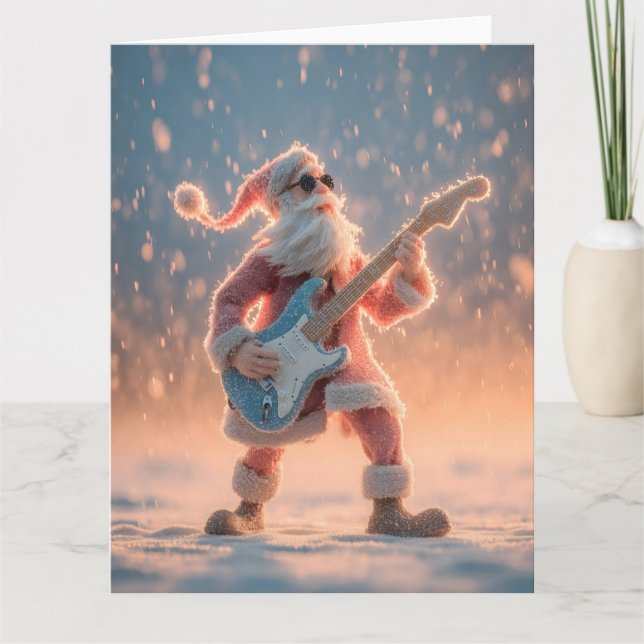 Weihnachtsmann-Figur spielt eine elektrische Gitar Karte (Vorderseite)