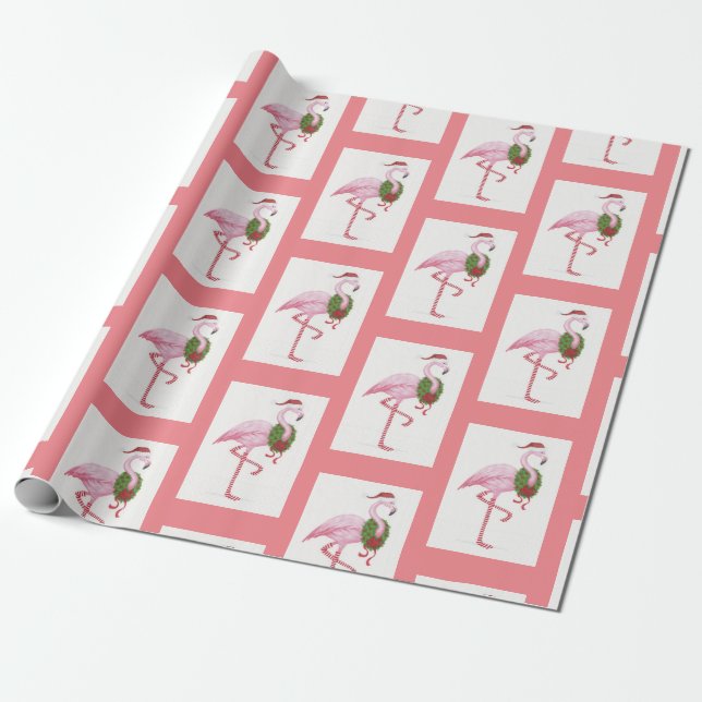 Weihnachtsmann Flamingo rosa Wrapping Paper Geschenkpapier (Ungerollt)