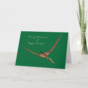 Weihnachtsmann fliegt auf Dinosaurier Feiertagskarte