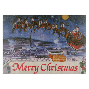 Weihnachtsmann fliegt mit seinem Schlitten Schneidebrett