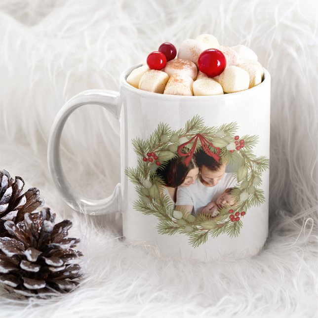 Weihnachtsmann-Foto Custom Kaffeetasse (Elegant Christmas photo wreath custom coffee mug. )