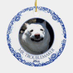 Weihnachtsmann Foto Date Blue Willow Dog Katze Nie Keramik Ornament