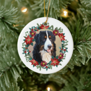 Weihnachtsmann-Foto Poinsettia Wreath Keramik Ornament