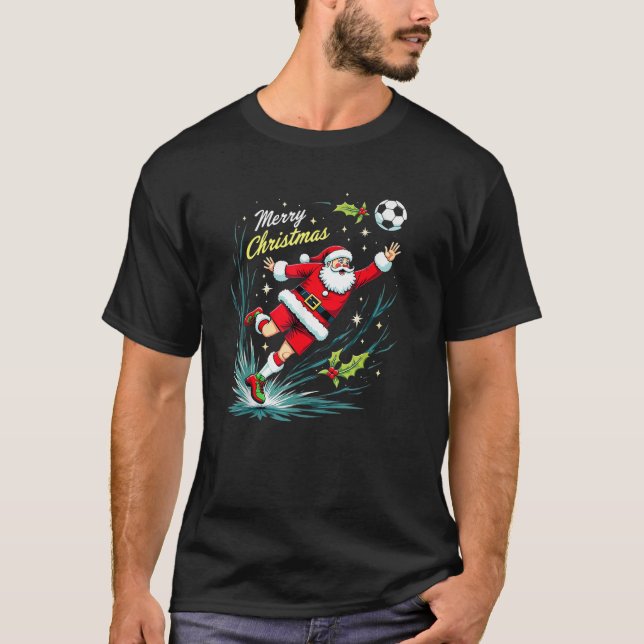 Weihnachtsmann Fußball-Spieler Weihnachtssportthem T-Shirt (Vorderseite)