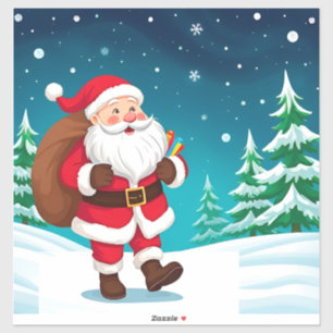 Weihnachtsmann geht fröhlich in einem schneereiche aufkleber