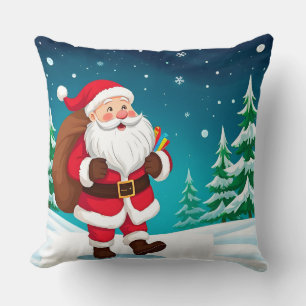 Weihnachtsmann geht fröhlich in einem schneereiche kissen