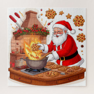 Weihnachtsmann genießt Weihnachtsessen am Kamin Puzzle