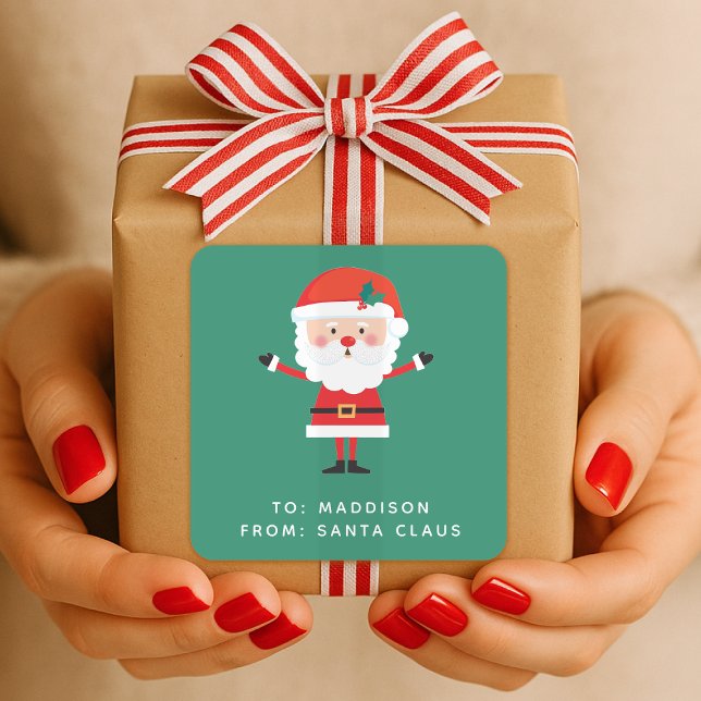 Weihnachtsmann-Geschenklabel | Weihnachtsgeschenk- Quadratischer Aufkleber (Kids gift labels from Santa personalized with your child's name)