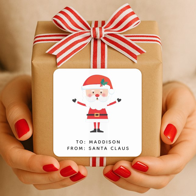 Weihnachtsmann-Geschenklabel | Weihnachtsgeschenk- Quadratischer Aufkleber (Kids gift labels from Santa personalized with your child's name)