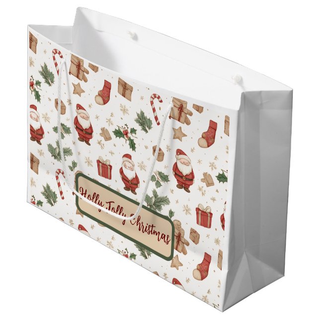 Weihnachtsmann-Geschenktasche – Whimsical Design Große Geschenktüte (Vorderseite Schrägansicht)