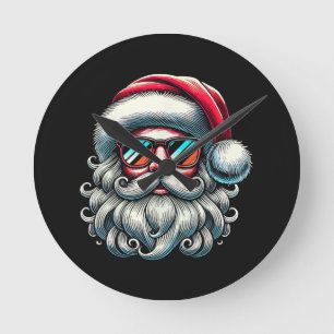 Weihnachtsmann-Gesicht Retro-Sonnenbrille Weihnach Runde Wanduhr