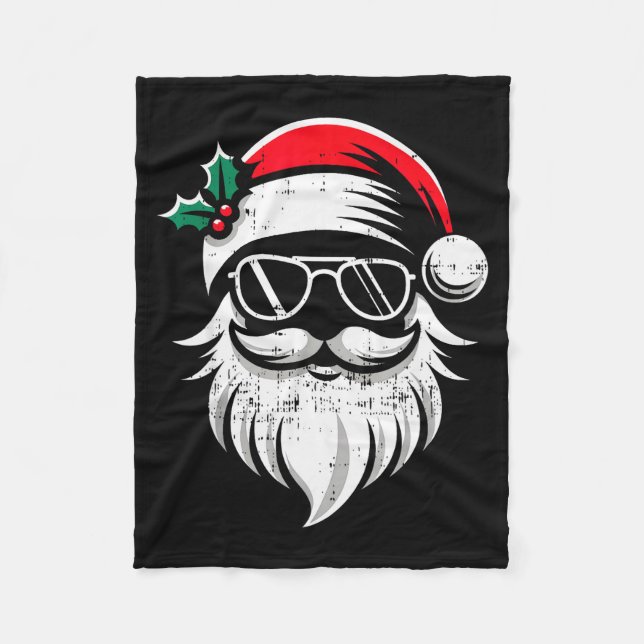 Weihnachtsmann Gesicht Sonnenbrille Mit Hut Bart W Fleecedecke (Vorderseite)