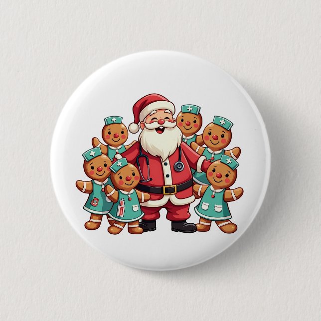 Weihnachtsmann Gingerbret Krankenpfleger Button (Vorderseite)