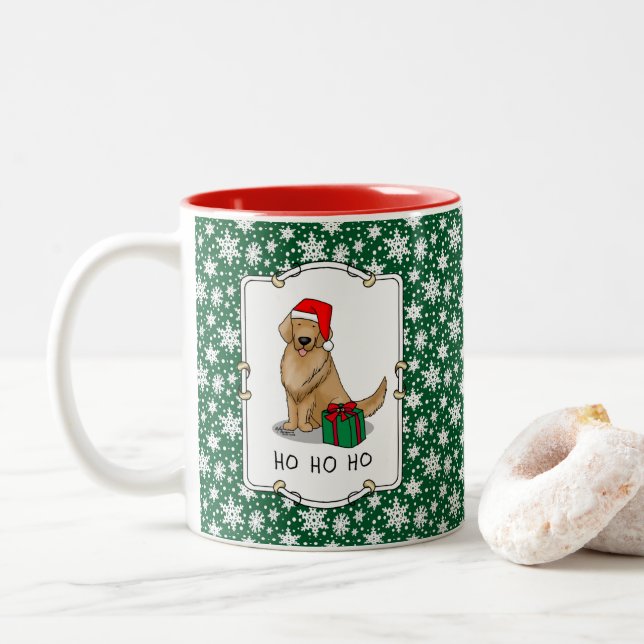 Weihnachtsmann Golden Retriever Dog Niedlich Zweifarbige Tasse (Mit Donut)