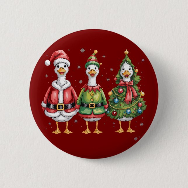 Weihnachtsmann Goose Santa Duck Alberne Gänse Button (Vorderseite)