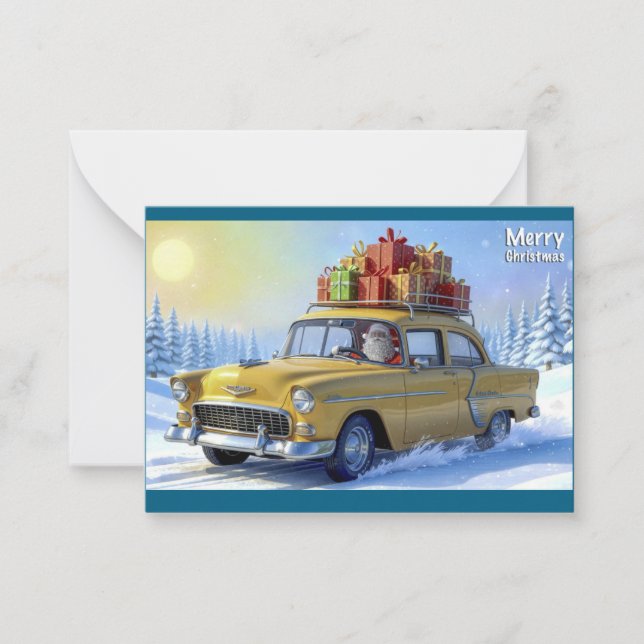 Weihnachtsmann-Grußkarte Oldtimer Mitteilungskarte (Vorderseite)