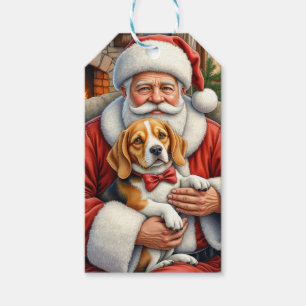 Weihnachtsmann hält Beagle-Weihnachtskunst Geschenkanhänger