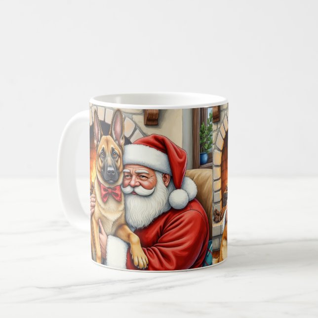 Weihnachtsmann hält belgische Malinois-Weihnachtsk Kaffeetasse (Vorderseite Links)