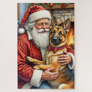 Weihnachtsmann hält belgische Schäferhund-Weihnach Puzzle