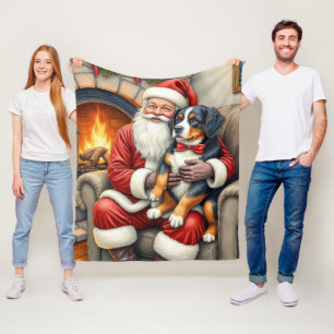 Weihnachtsmann hält Berner Sennenhund Weihnachten Fleecedecke