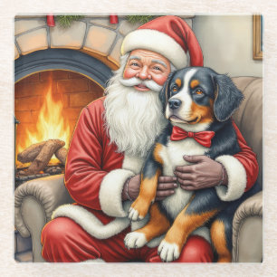 Weihnachtsmann hält Berner Sennenhund Weihnachten Glasuntersetzer