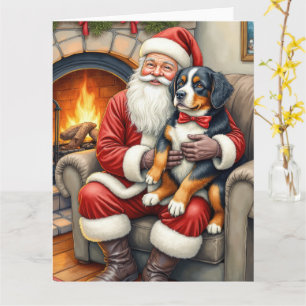 Weihnachtsmann hält Berner Sennenhund Weihnachten Karte